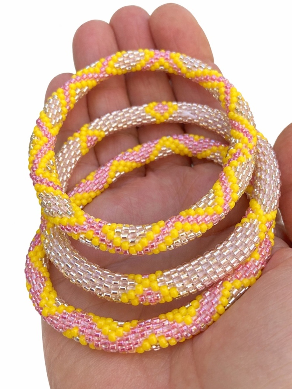 BUNDLE 3PC Sashka Beaded Bracelet Set Pink Yellow Stack